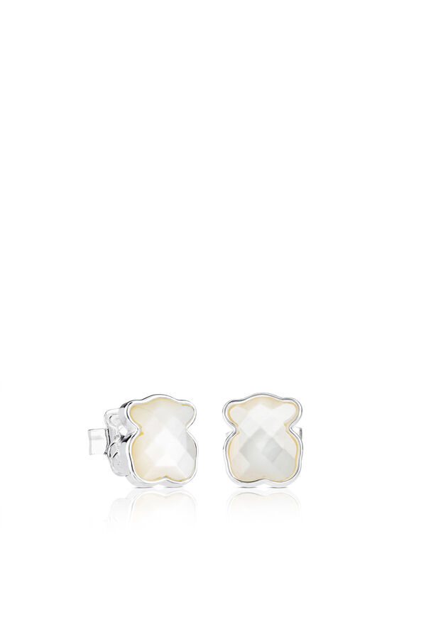 Cortefiel Silver and mother-of-pearl bear earrings Grey