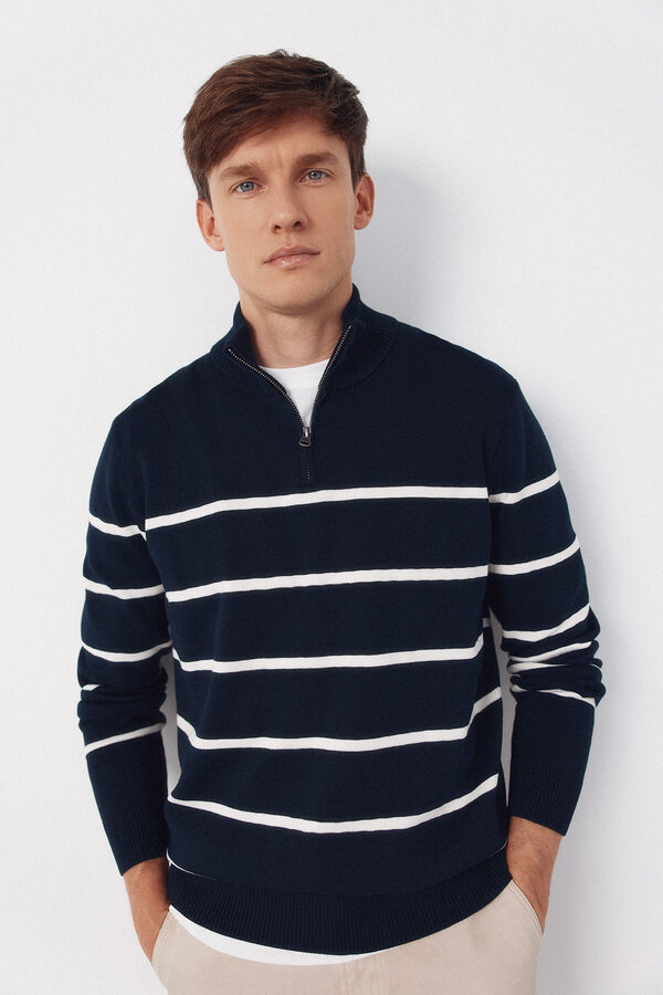 Cortefiel Striped jersey-knit with zip fastening  Navy