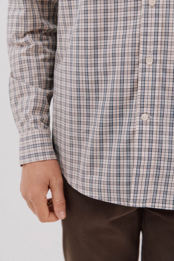 Cortefiel Checked poplin shirt Printed blue