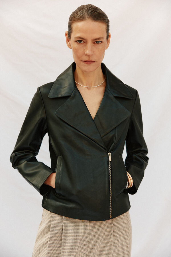 Cortefiel Leather biker jacket Black