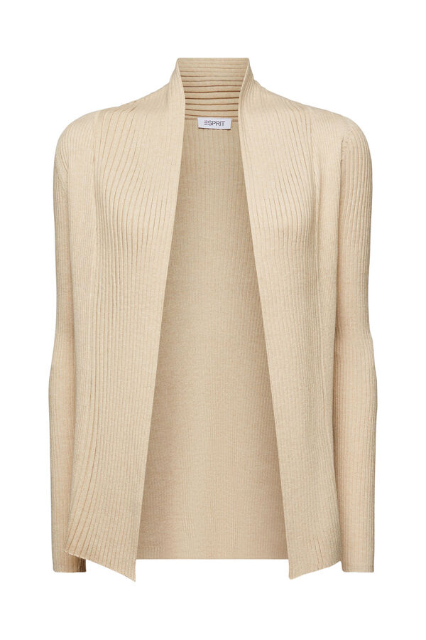 Cortefiel Short open ribbed cardigan, made from recycled material Beige