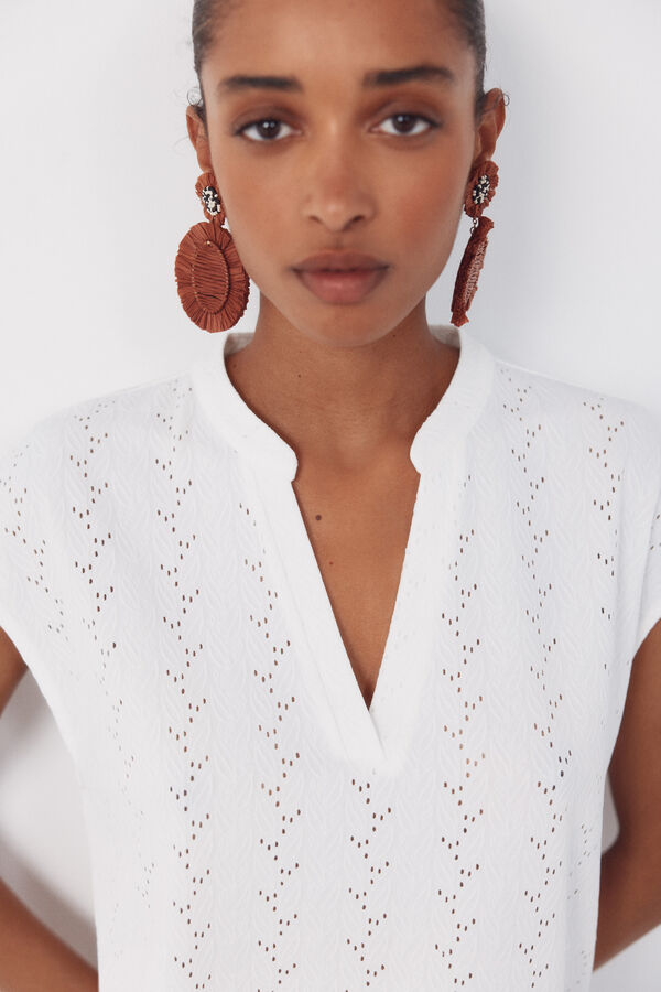 Cortefiel Camiseta de malha vazada Branco