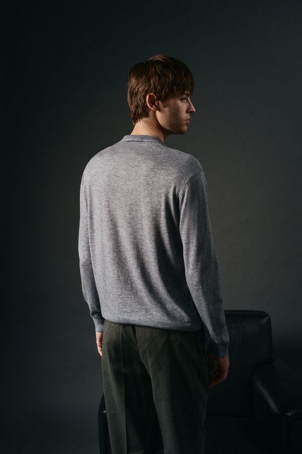 OOTO Su&eacute;ter de gola polo de algod&atilde;o Cinzento