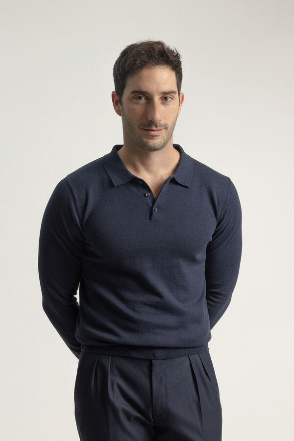 PuroEGO Camisola gola em bico algodão Azul