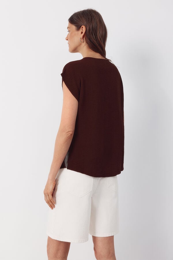 Cortefiel Flowy short-sleeve blouse Dark brown