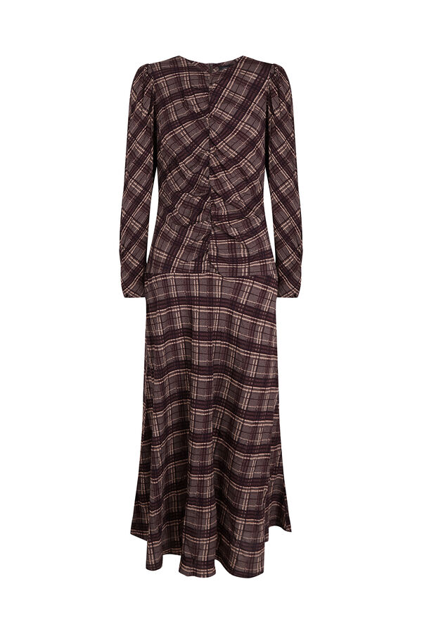 Cortefiel Plaid print ruched dress Printed grey