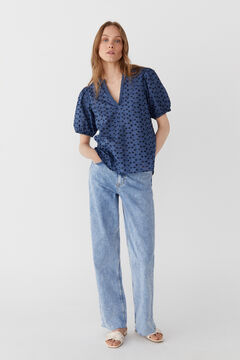 Cortefiel English embroidered blouse Navy