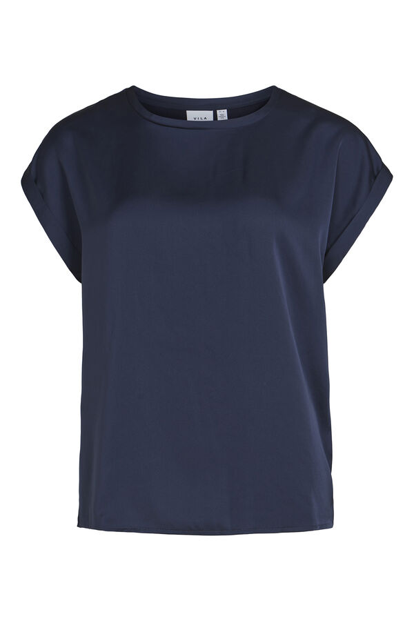 Cortefiel Satin-finish short-sleeved blouse Navy
