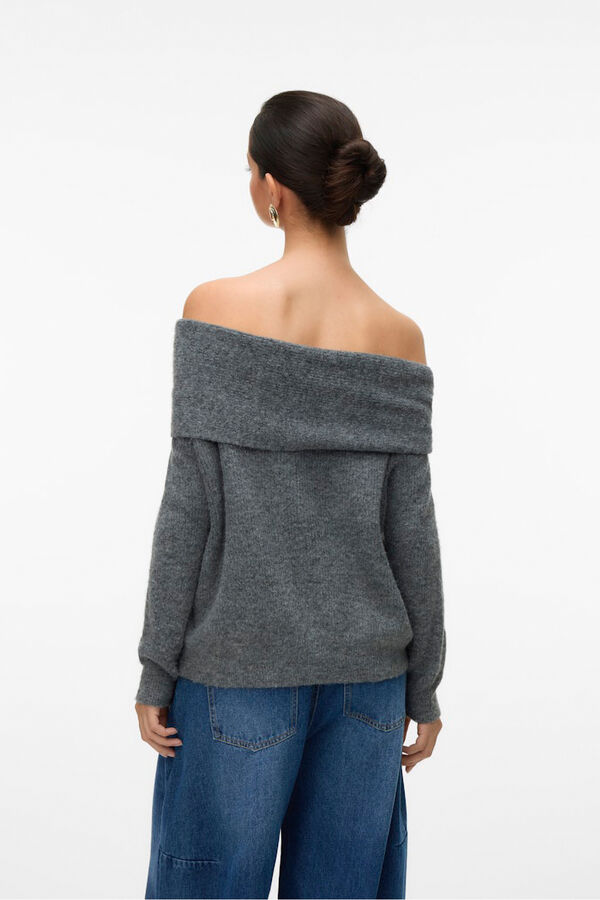 Vero Moda Camisola feminino de malha macia de malha manga Cinzento