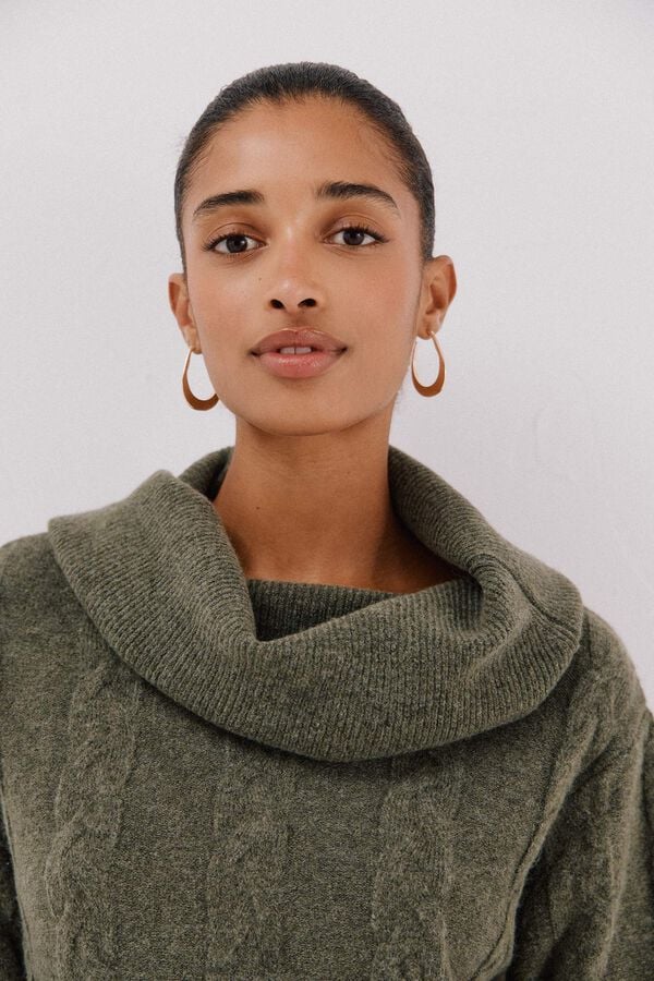 Cortefiel Wide neck sweater Kaki