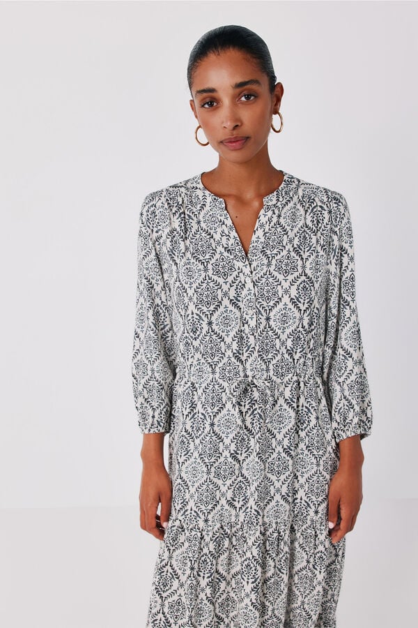 Cortefiel Printed flared dress Printed white