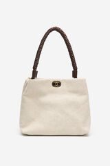 Cortefiel Bolso rafia asa trenzada Beige