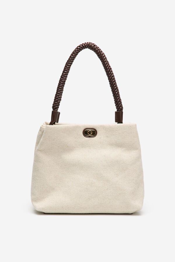 Cortefiel Bolso rafia asa trenzada Beige