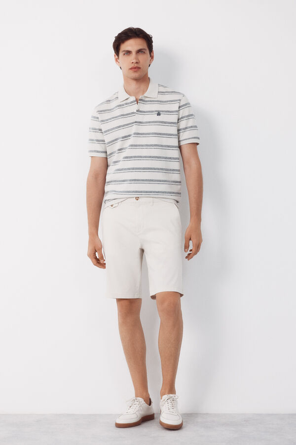 Cortefiel Striped structure polo shirt White