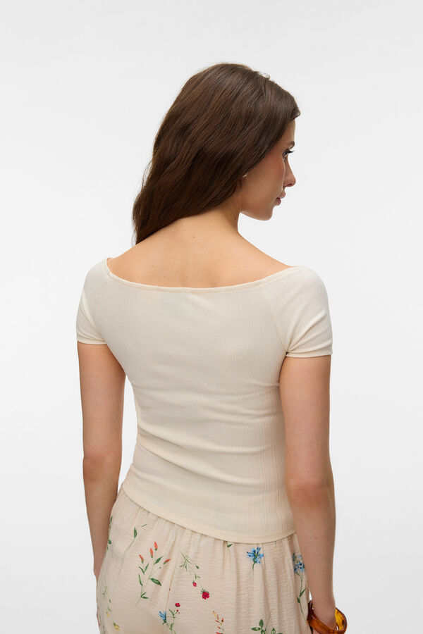 Vero Moda Short sleeve boat neck top Beige