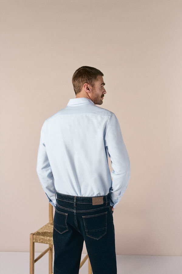 OOTO Camisa oxford liso manga larga Azul