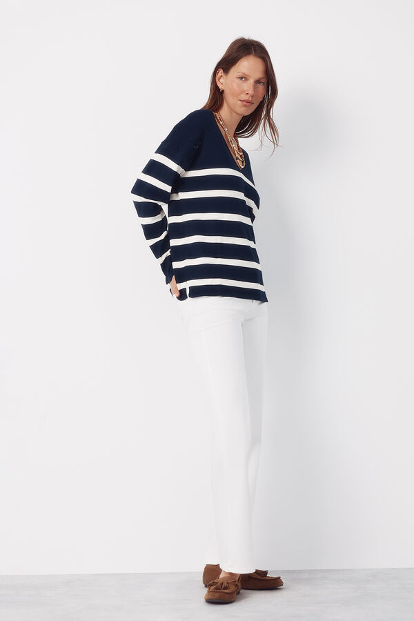 Cortefiel V-neck jumper Printed blue