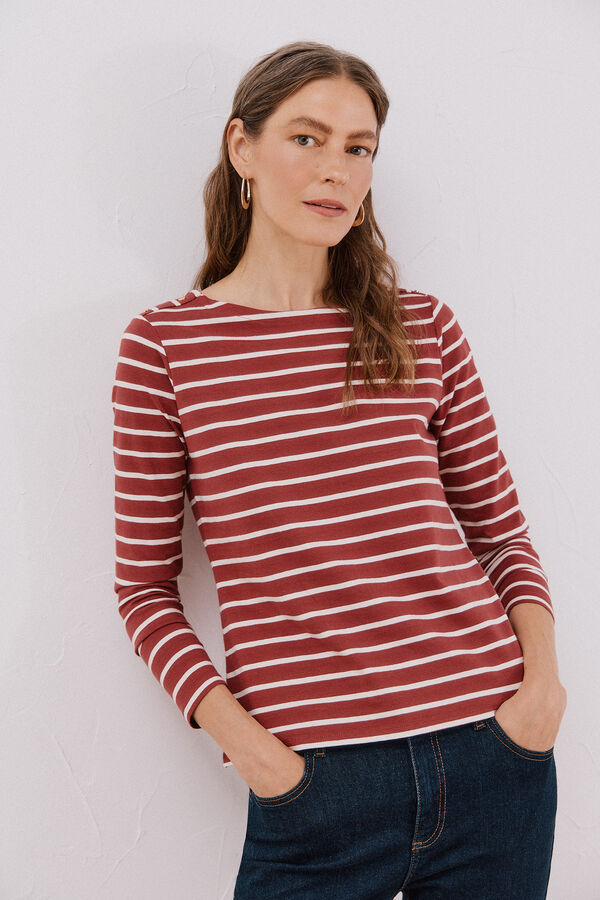 Cortefiel Boat neck T-shirt with buttons Printed grey