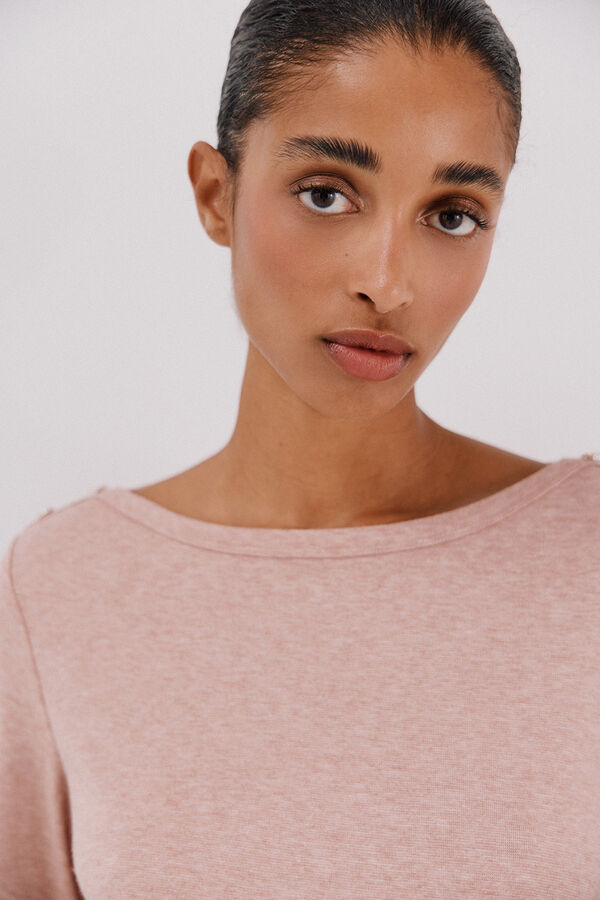 Cortefiel Boat neck top with gold buttons Pink