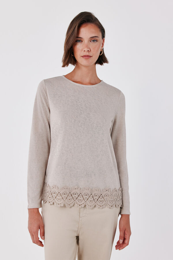 Cortefiel Guipure hem T-shirt Nude