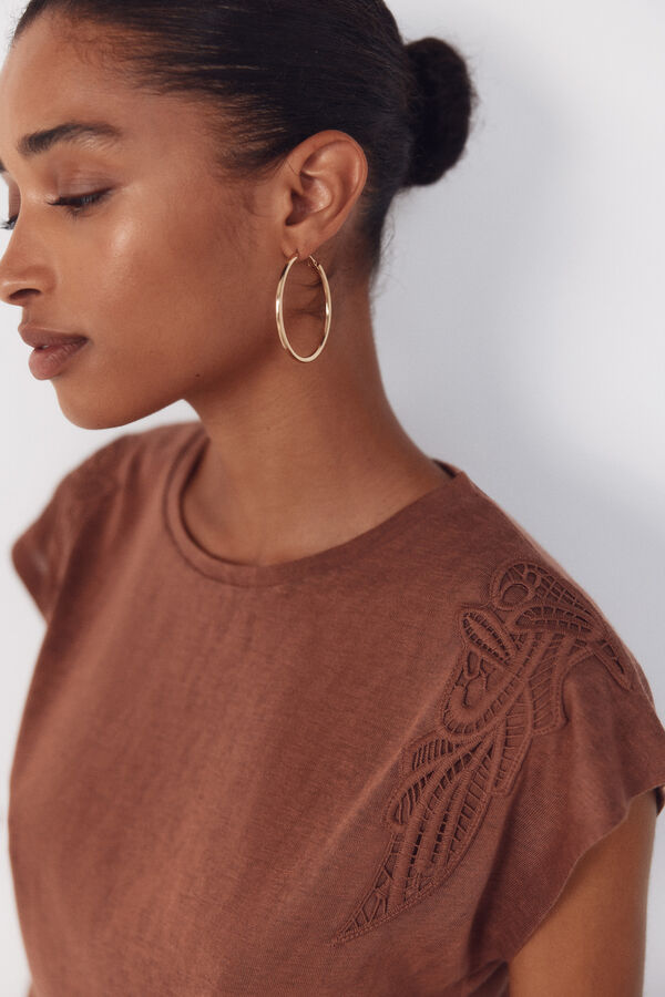 Cortefiel Linen -effect patchwork t-shirt Brown