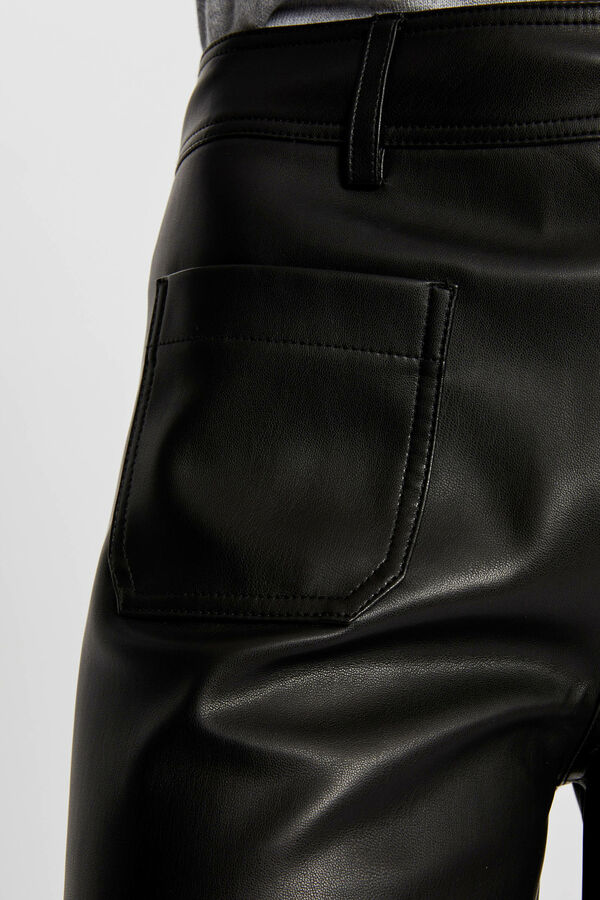 Cortefiel Faux leather pants Black