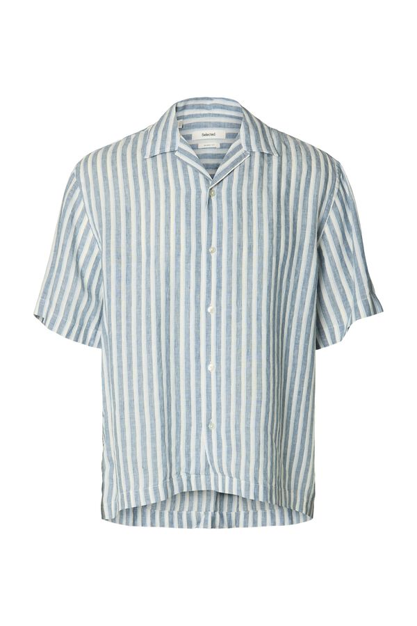 Selected Camisa de manga curta em linho Azul