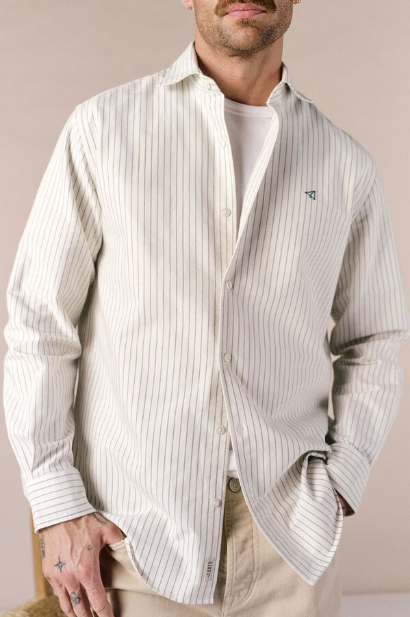 OOTO Long sleeve striped oxford shirt Green