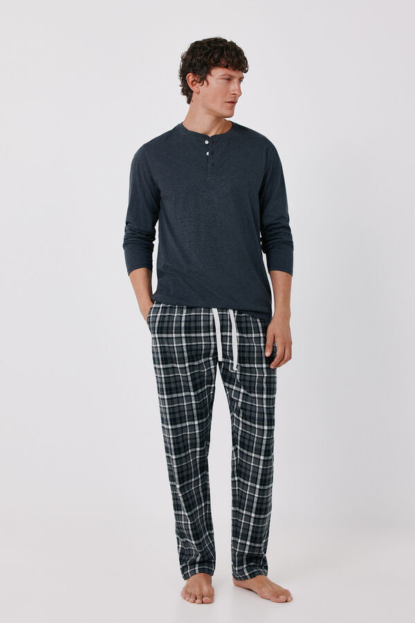 Cortefiel Jersey-knit and fabric pyjamas set Grey