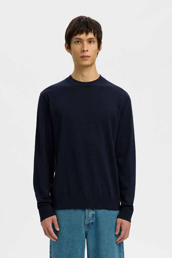 Selected Lightweight 100% organic cotton jumper Navy