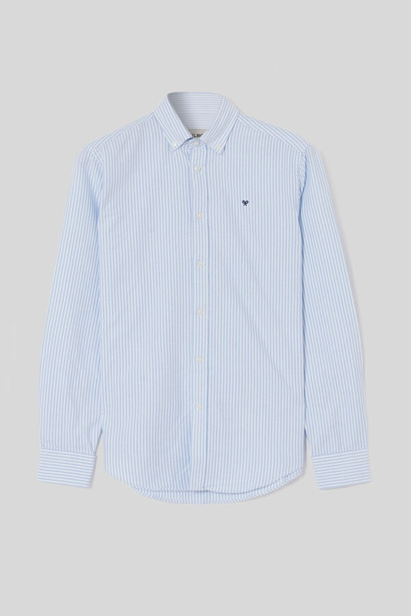 Cortefiel Warm casual light blue medium stripe Oxford shirt Blue