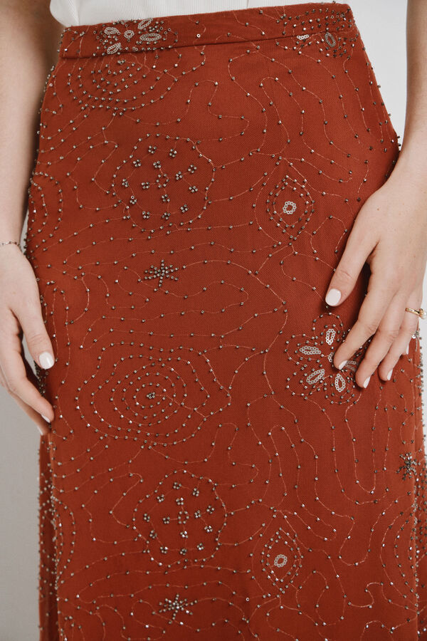 Vero Moda Saia midi com pedraria Castanho