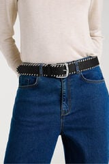 Vila Cinto de pele com costura Preto