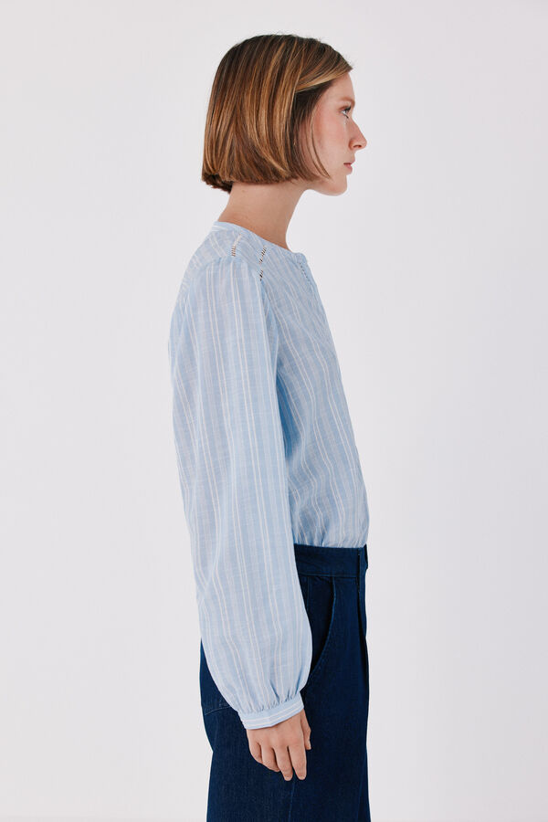 Cortefiel Striped openwork blouse Printed blue