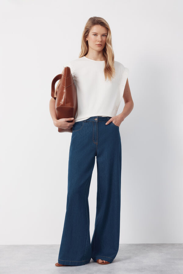 Cortefiel T-shirt with gathered armholes White