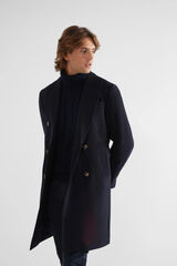 Silbon Plain navy blue plain double-breasted coat Navy