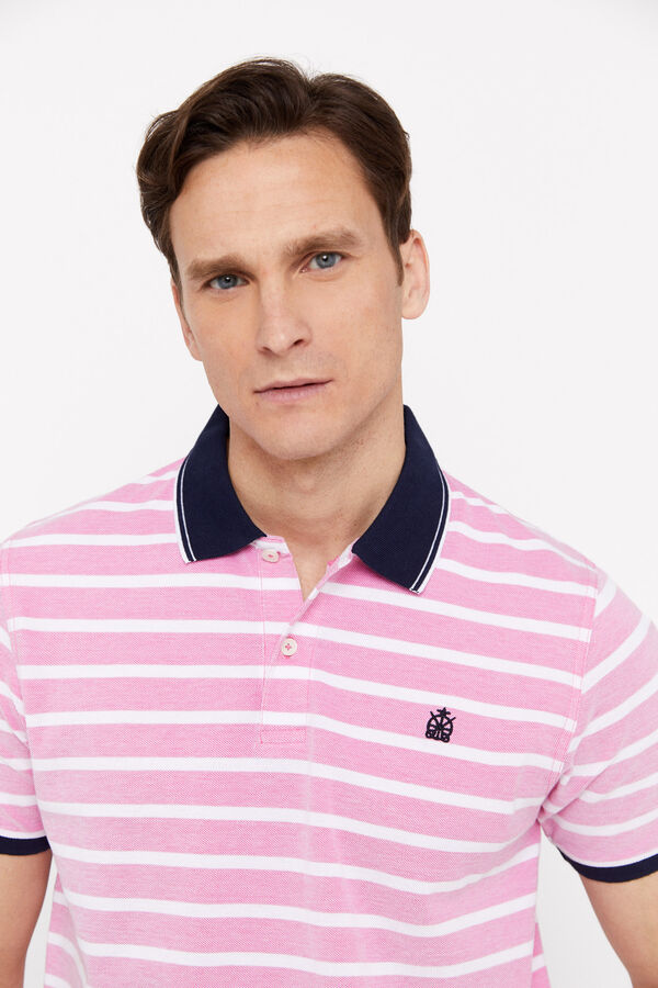 Cortefiel Striped Oxford polo shirt with contrast collar Pink