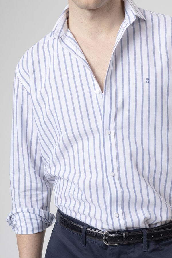 PuroEGO Camisa de riscas em linho Azul