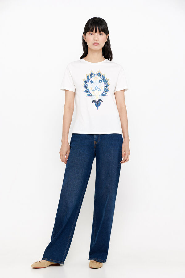 Cortefiel Floral printed T-shirt White