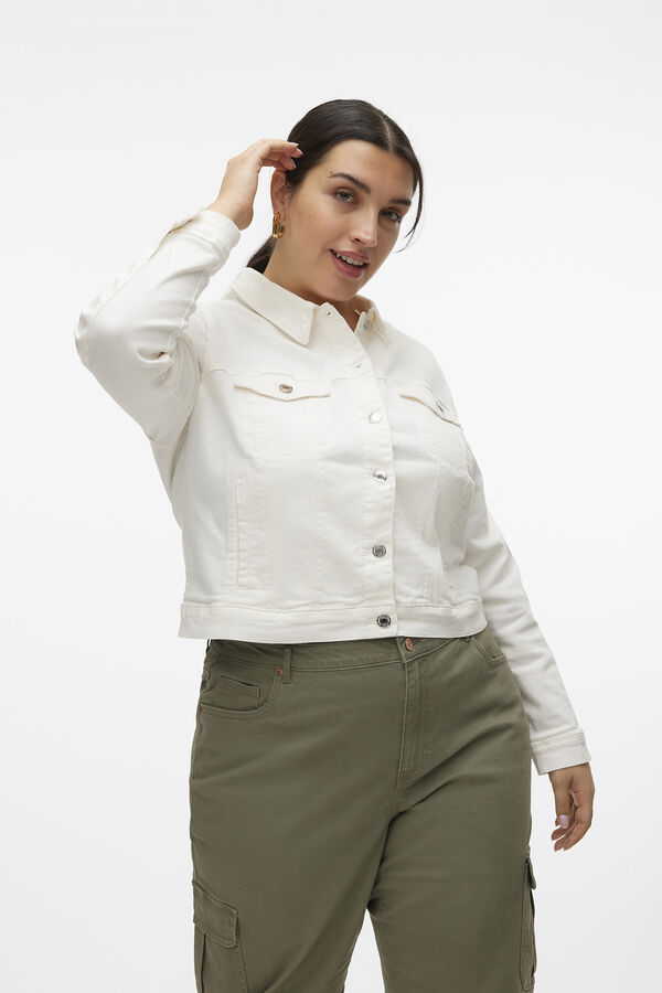 Cortefiel Plus size long-sleeved denim jacket White