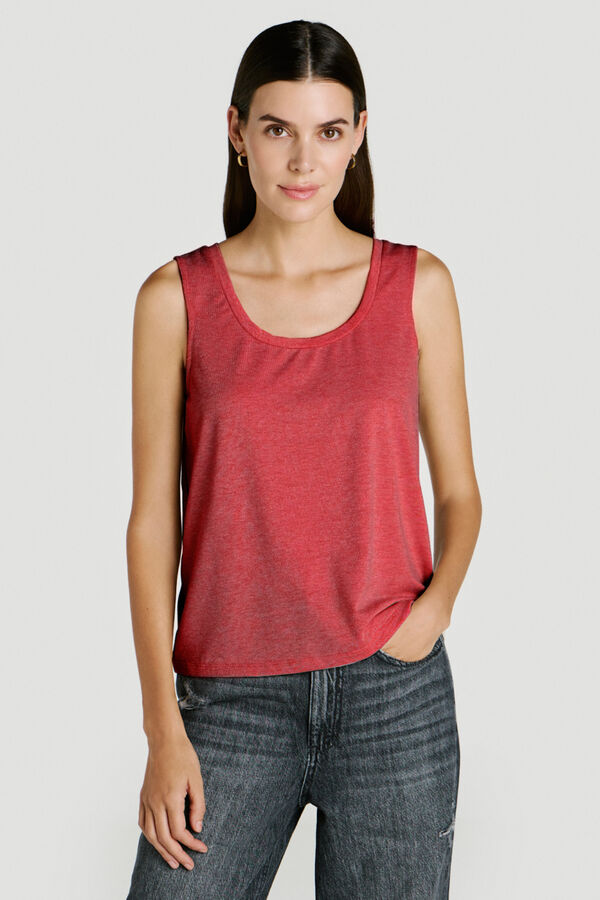 Vila Top de mulher sem mangas com l&uacute;rex Vermelho