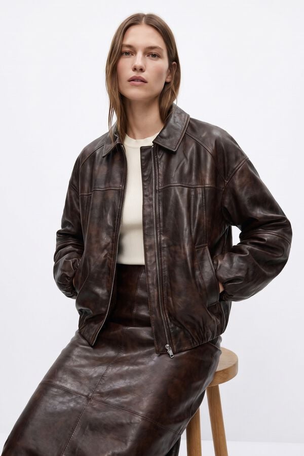 Vero Moda Blus&atilde;o bomber de pele Preto