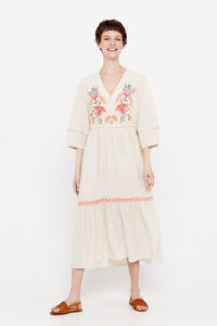Cortefiel Embroidered cotton dress Beige