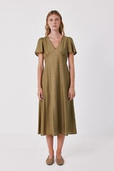 Cortefiel V-neck flutter sleeve dress Green