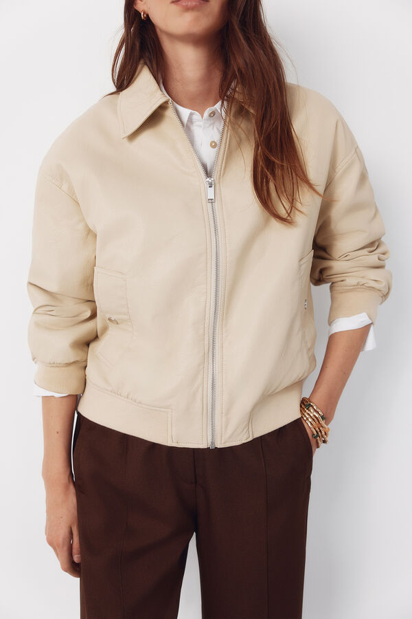 Cortefiel Faux leather bomber jacket Yellow