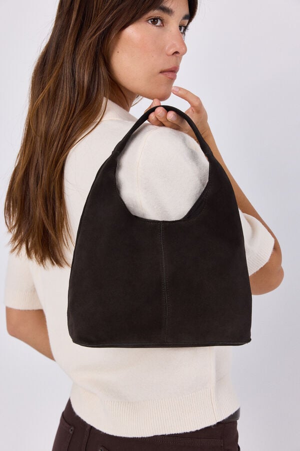 Cortefiel Bolso mini hobo piel Marr&oacute;n