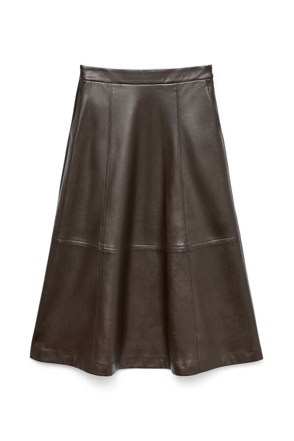 Vero Moda Falda midi efecto piel Marrón oscuro