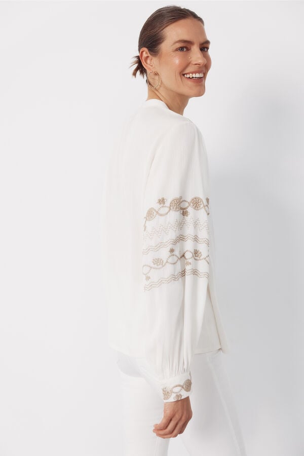 Cortefiel Embroidered blouse Ivory