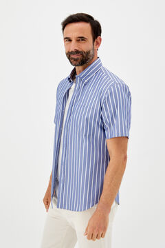 Cortefiel Striped short-sleeved Coolmax shirt Navy