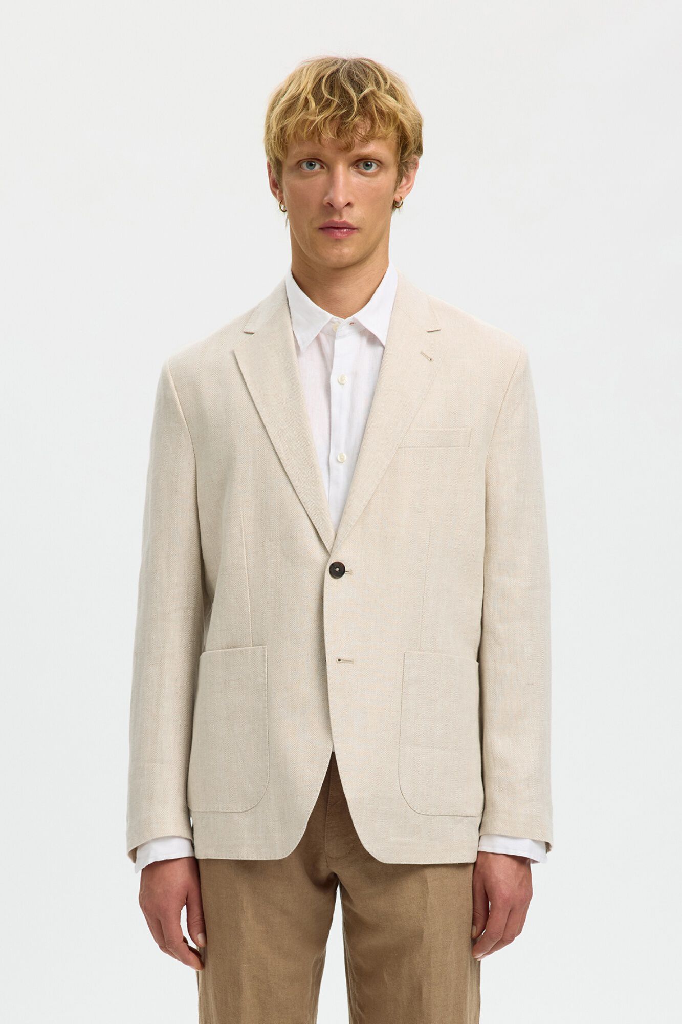 Selected Linen jacket with flap